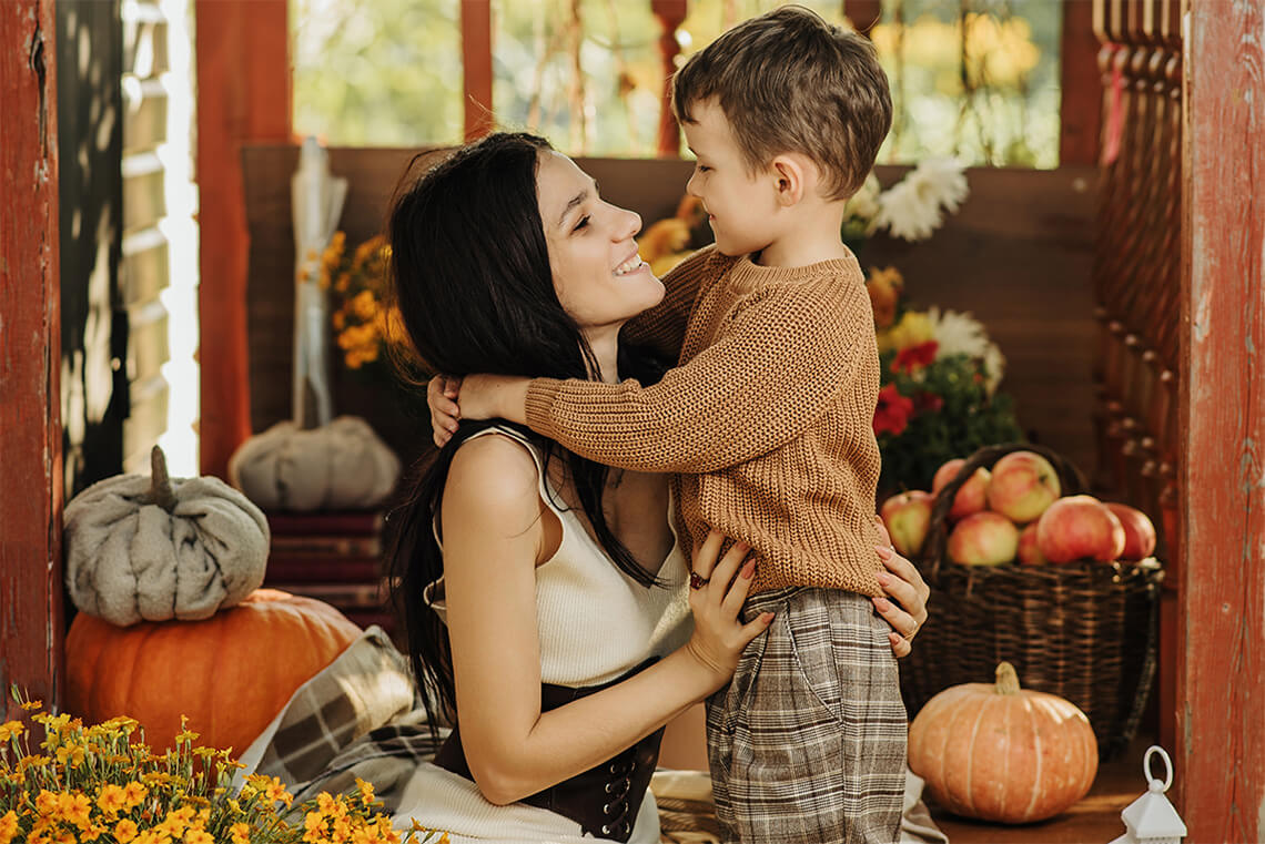 Woman with son during the Thanksgiving season